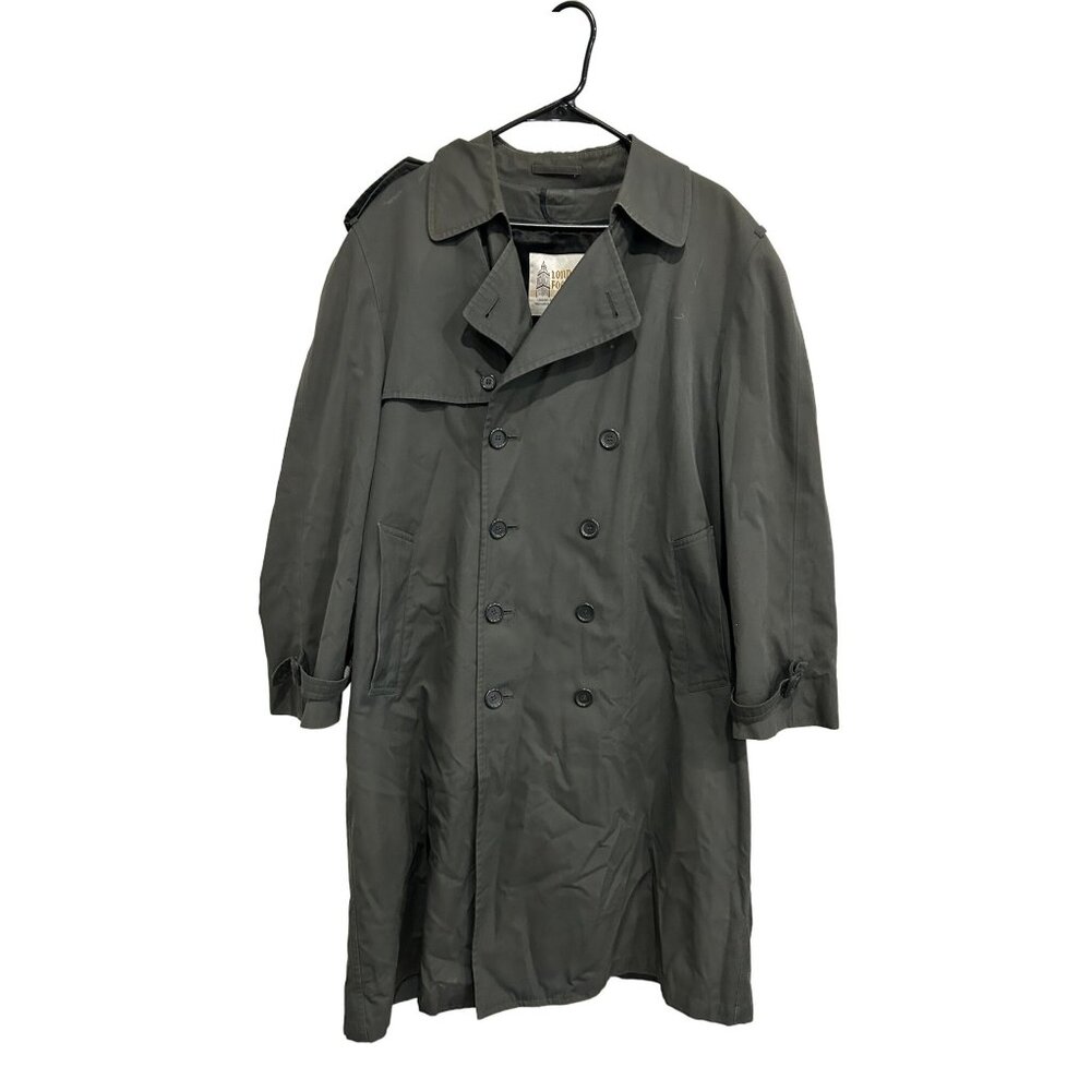 London Fog Mens Black Double Breasted Trench Coat Removable Lining Size 42 Short